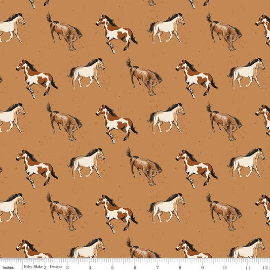 10" End of Bolt - Wild Rose Horses C14042 Sienna - Riley Blake Designs - Horse Western - Quilting Cotton Fabric