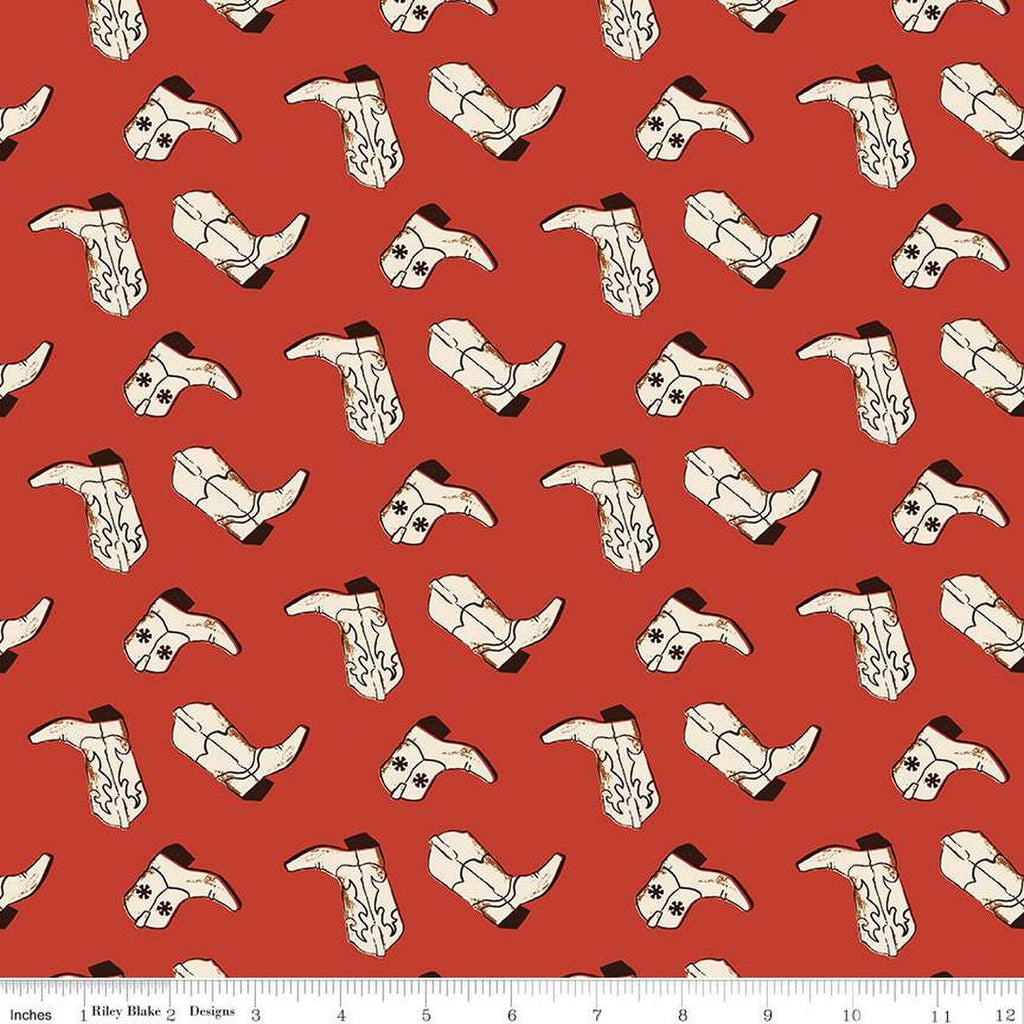 SALE Wild Rose Boots C14043 Red - Riley Blake Designs - Western - Quilting Cotton Fabric