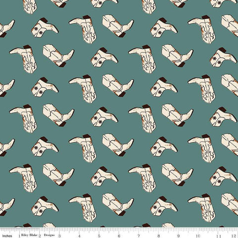 19" End of Bolt - SALE Wild Rose Boots C14043 Teal by Riley Blake Designs - Western - Quilting Cotton Fabric