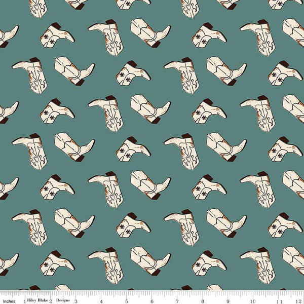 19" End of Bolt - SALE Wild Rose Boots C14043 Teal by Riley Blake Designs - Western - Quilting Cotton Fabric
