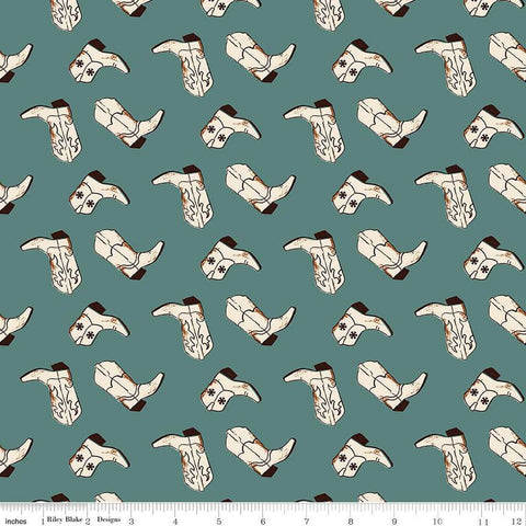 Fat Quarter End of Bolt - SALE Wild Rose Boots C14043 Teal by Riley Blake Designs - Western - Quilting Cotton Fabric