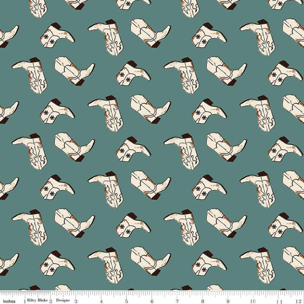 19" End of Bolt - SALE Wild Rose Boots C14043 Teal by Riley Blake Designs - Western - Quilting Cotton Fabric