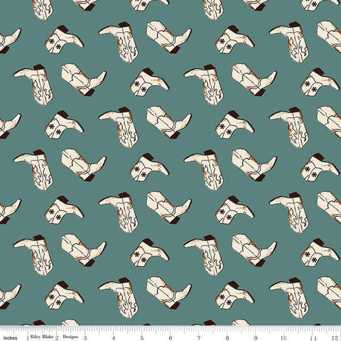 SALE Wild Rose Boots C14043 Teal by Riley Blake Designs - Western - Quilting Cotton Fabric