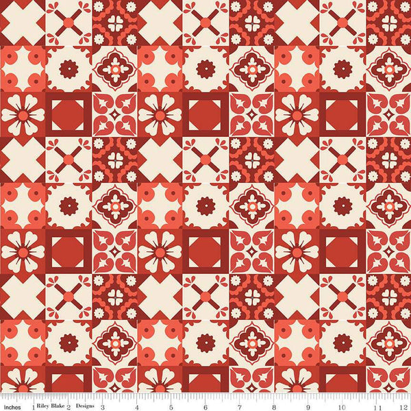 SALE Wild Rose Tiles C14044 Red - Riley Blake Designs - Geometric Western - Quilting Cotton Fabric