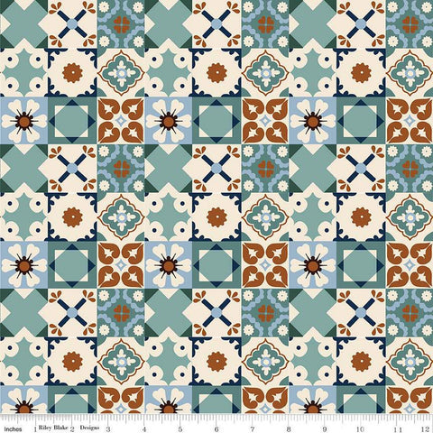 SALE Wild Rose Tiles C14044 Teal by Riley Blake Designs - Geometric Western - Quilting Cotton Fabric