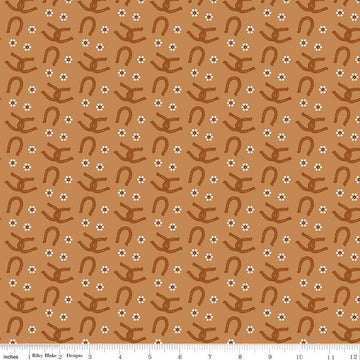 SALE Wild Rose Horseshoes C14045 Sienna - Riley Blake Designs - Flowers Western - Quilting Cotton Fabric