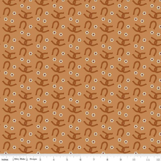 Wild Rose Horseshoes C14045 Sienna - Riley Blake Designs - Flowers Western - Quilting Cotton Fabric