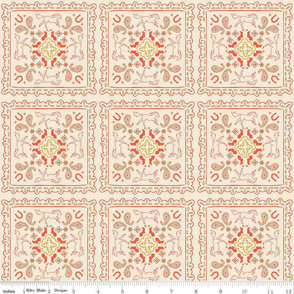 SALE Wild Rose Bandanas C14046 Cream by Riley Blake Designs - Flowers Paisleys Horseshoes Horses Western - Quilting Cotton Fabric