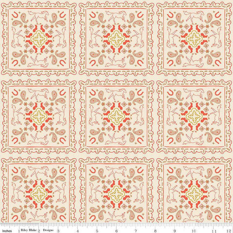 SALE Wild Rose Bandanas C14046 Cream by Riley Blake Designs - Flowers Paisleys Horseshoes Horses Western - Quilting Cotton Fabric