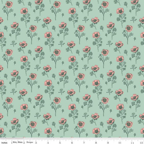 Porch Swing Botanical Anemones C14052 Mint by Riley Blake Designs - Floral Flowers - Quilting Cotton Fabric