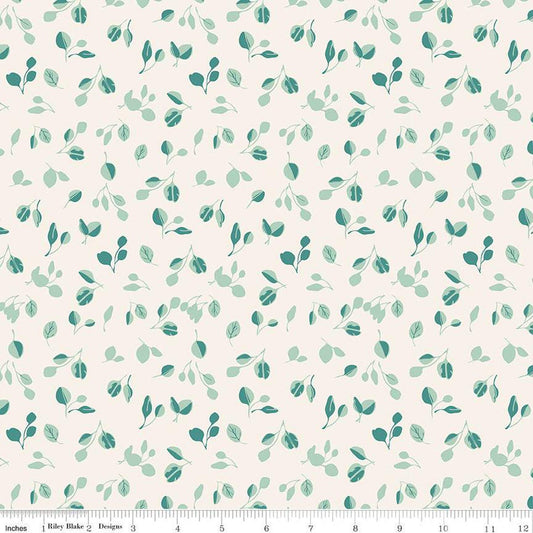 SALE Porch Swing Eucalyptus C14053 Cream - Riley Blake Designs - Leaf Leaves - Quilting Cotton Fabric