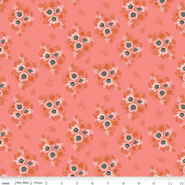 SALE Porch Swing Vignettes C14054 Coral - Riley Blake Designs - Floral Flowers - Quilting Cotton Fabric