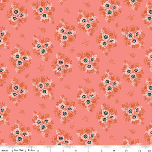 SALE Porch Swing Vignettes C14054 Coral - Riley Blake Designs - Floral Flowers - Quilting Cotton Fabric