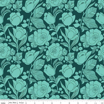 SALE Flower Farm Tulips C13981 Jade - Riley Blake Designs - Floral Flowers - Quilting Cotton Fabric