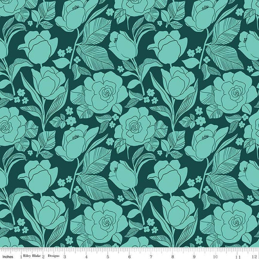 SALE Flower Farm Tulips C13981 Jade - Riley Blake Designs - Floral Flowers - Quilting Cotton Fabric