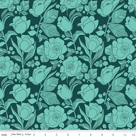 SALE Flower Farm Tulips C13981 Jade by Riley Blake Designs - Floral Flowers - Quilting Cotton Fabric