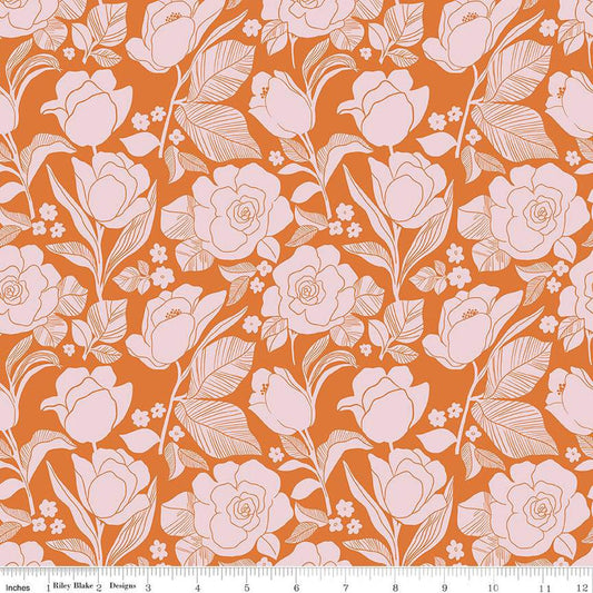 CLEARANCE Flower Farm Tulips C13981 Orange - Riley Blake Designs - Floral Flowers - Quilting Cotton Fabric