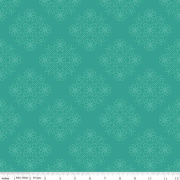 17" End of Bolt - CLEARANCE Flower Farm Outlined Floral C13983 Teal - Riley Blake Designs - Flowers - Quilting Cotton Fabric