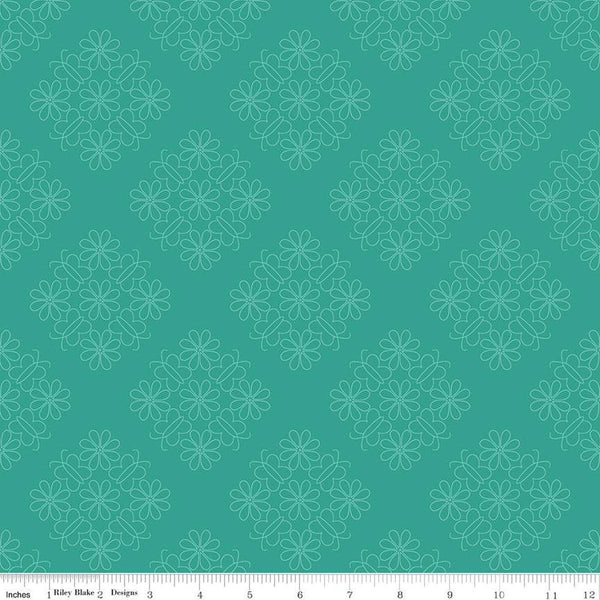 SALE Flower Farm Outlined Floral C13983 Teal - Riley Blake Designs - Flowers - Quilting Cotton Fabric