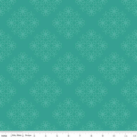 Flower Farm Outlined Floral C13983 Teal - Riley Blake Designs - Flowers - Quilting Cotton Fabric