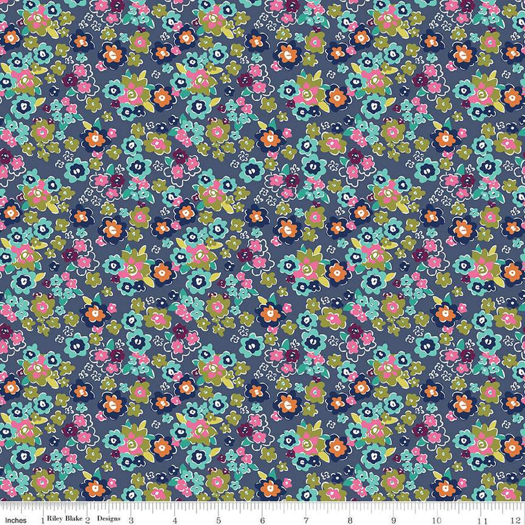 Flower Farm Potted Flowers C13984 Navy by Riley Blake Designs - Floral Blossoms - Quilting Cotton Fabric