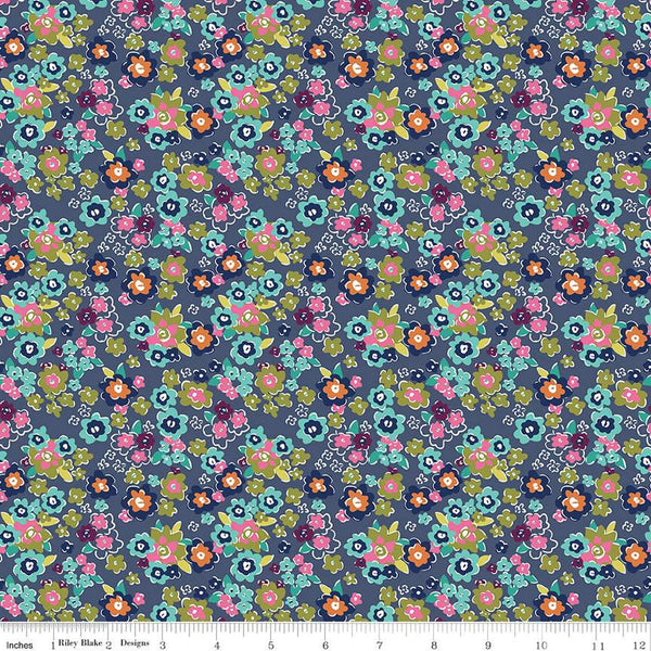 SALE Flower Farm Potted Flowers C13984 Navy by Riley Blake Designs - Floral Blossoms - Quilting Cotton Fabric