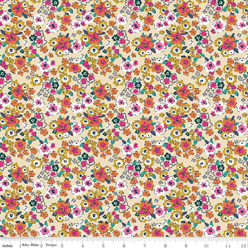 SALE Flower Farm Potted Flowers C13984 Vanilla - Riley Blake Designs - Floral Blossoms - Quilting Cotton Fabric
