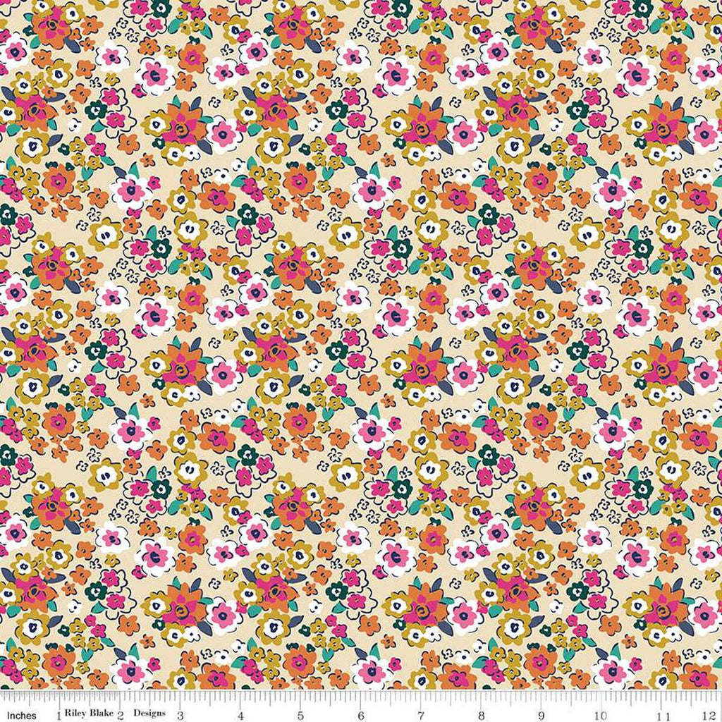 SALE Flower Farm Potted Flowers C13984 Vanilla by Riley Blake Designs - Floral Blossoms - Quilting Cotton Fabric