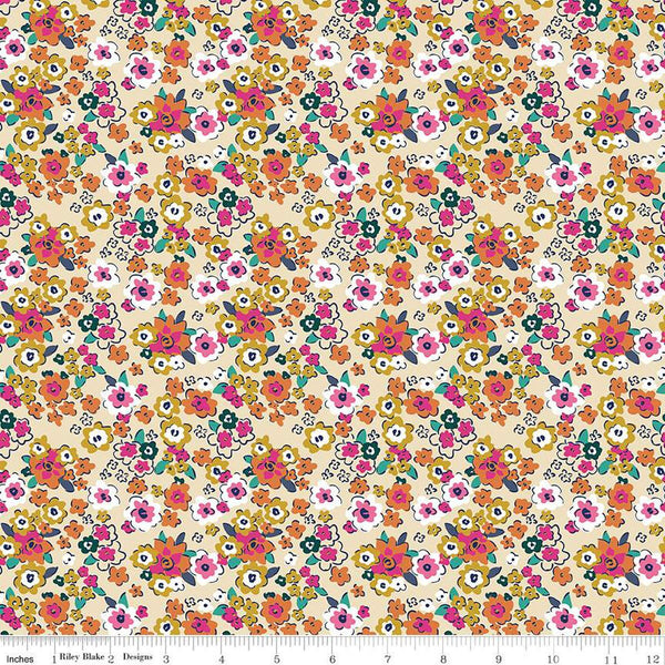 SALE Flower Farm Potted Flowers C13984 Vanilla by Riley Blake Designs - Floral Blossoms - Quilting Cotton Fabric