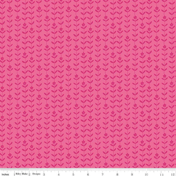 Flower Farm Vines C13987 Hot Pink - Riley Blake Designs - Flowers Blossoms Leaves - Quilting Cotton Fabric