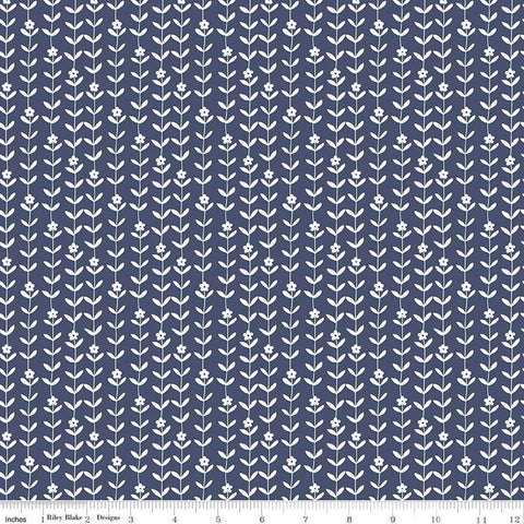 SALE Flower Farm Vines C13987 Navy by Riley Blake Designs - White Flowers Blossoms Leaves - Quilting Cotton Fabric