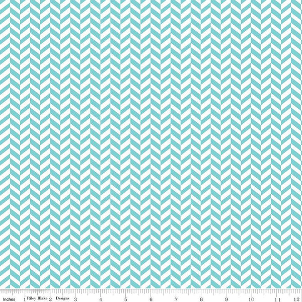 CLEARANCE Effervescence Herringbone C13730 Aqua by Riley Blake  - Blue White - Quilting Cotton