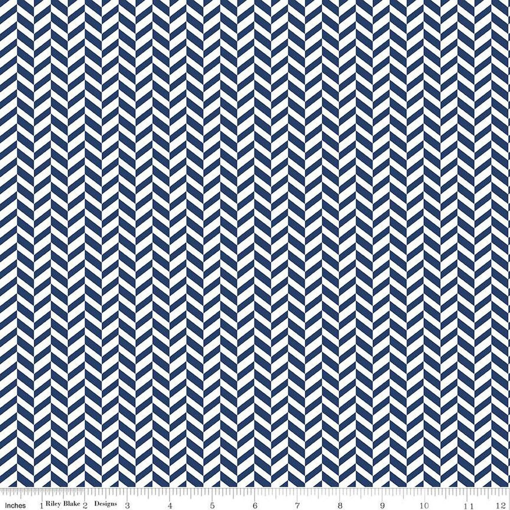 SALE Effervescence Herringbone C13730 Navy by Riley Blake Designs - Blue White - Quilting Cotton Fabric