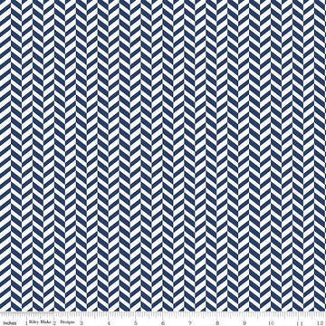 9" End of Bolt - SALE Effervescence Herringbone C13730 Navy - Riley Blake Designs - Blue White - Quilting Cotton Fabric