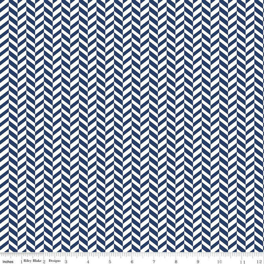 9" End of Bolt - SALE Effervescence Herringbone C13730 Navy - Riley Blake Designs - Blue White - Quilting Cotton Fabric