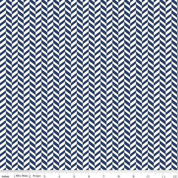 Fat Quarter End of Bolt - Effervescence Herringbone C13730 Navy by Riley Blake Designs - Blue White - Quilting Cotton Fabric
