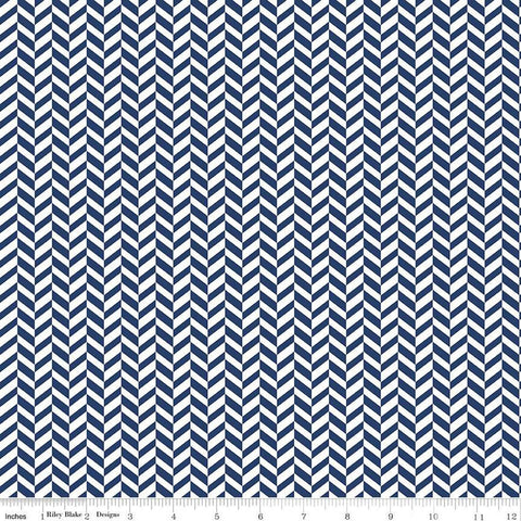 9" End of Bolt - Effervescence Herringbone C13730 Navy by Riley Blake Designs - Blue White - Quilting Cotton Fabric