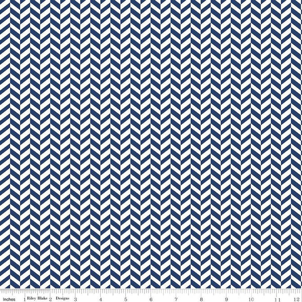 9" End of Bolt - Effervescence Herringbone C13730 Navy by Riley Blake Designs - Blue White - Quilting Cotton Fabric