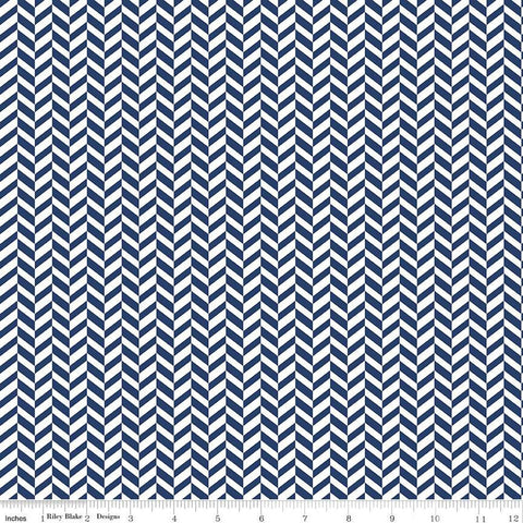 9" End of Bolt - Effervescence Herringbone C13730 Navy by Riley Blake Designs - Blue White - Quilting Cotton Fabric