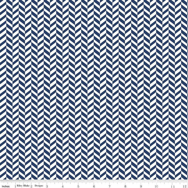 Effervescence Herringbone C13730 Navy by Riley Blake Designs - Blue White - Quilting Cotton Fabric