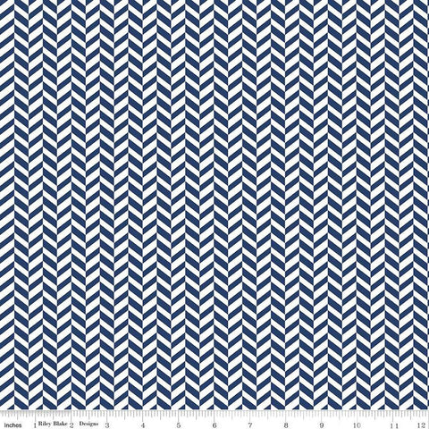 SALE Effervescence Herringbone C13730 Navy by Riley Blake Designs - Blue White - Quilting Cotton Fabric