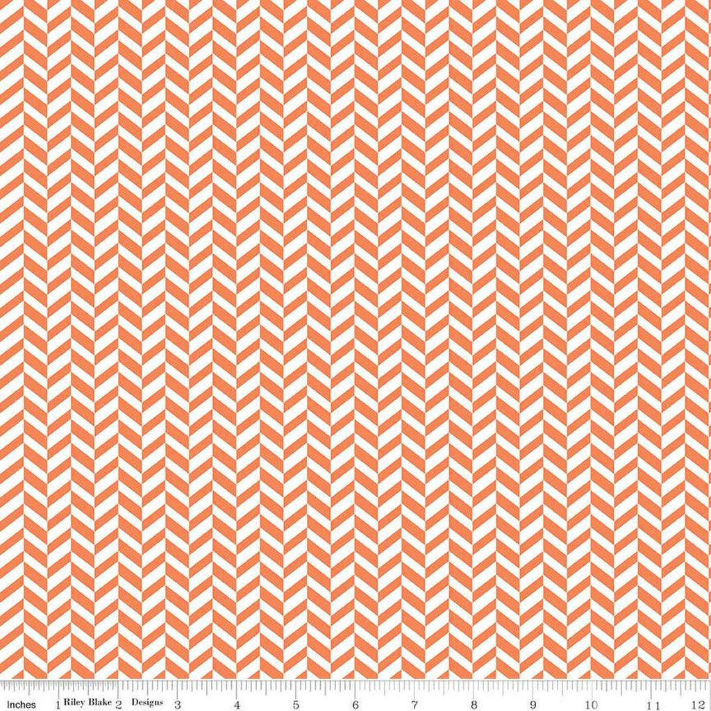 CLEARANCE Effervescence Herringbone C13730 Orange by Riley Blake  - On White - Quilting Cotton