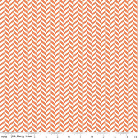 Fat Quarter End of Bolt - CLEARANCE Effervescence Herringbone C13730 Orange by Riley Blake  - On White - Quilting Cotton