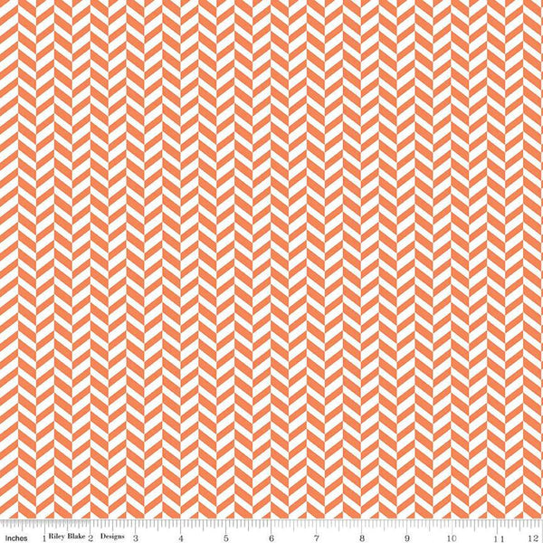 Fat Quarter End of Bolt - CLEARANCE Effervescence Herringbone C13730 Orange by Riley Blake  - On White - Quilting Cotton