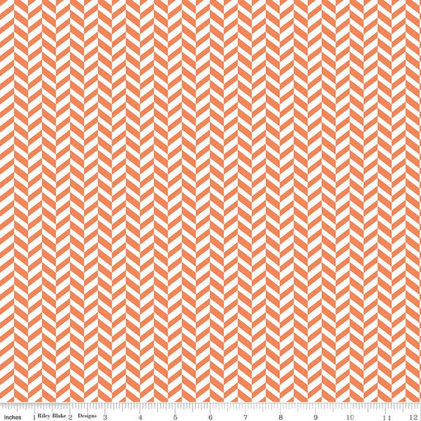 CLEARANCE Effervescence Herringbone C13730 Orange by Riley Blake  - On White - Quilting Cotton