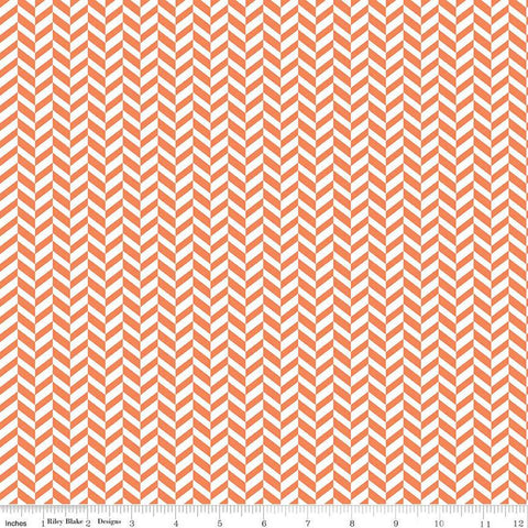 CLEARANCE Effervescence Herringbone C13730 Orange by Riley Blake  - On White - Quilting Cotton