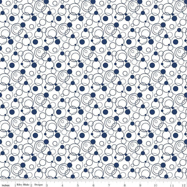 Effervescence Circles C13731 Navy by Riley Blake Designs - Blue White - Quilting Cotton Fabric