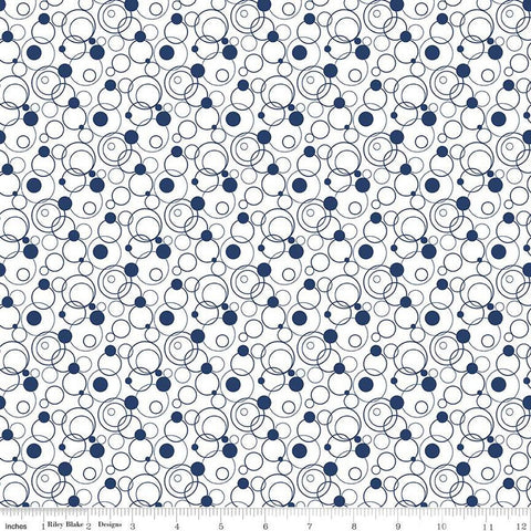 SALE Effervescence Circles C13731 Navy by Riley Blake Designs - Blue White - Quilting Cotton Fabric