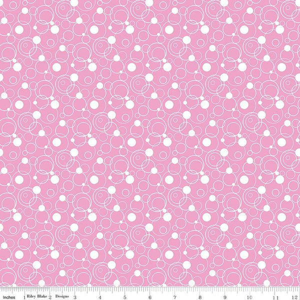 Fat Quarter End of Bolt - CLEARANCE Effervescence Circles C13731 Pink by Riley Blake  - Pink White - Quilting Cotton