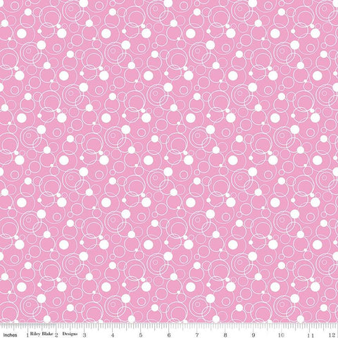 Fat Quarter End of Bolt - CLEARANCE Effervescence Circles C13731 Pink by Riley Blake  - Pink White - Quilting Cotton